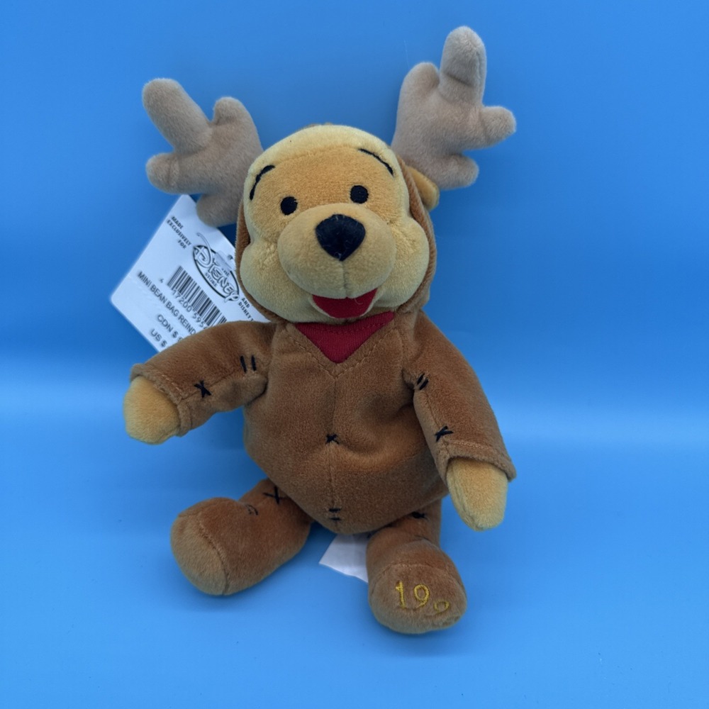 8" Winnie The Pooh Bear Reindeer Plush Stuffed Beanie Bean Bag Figure‎